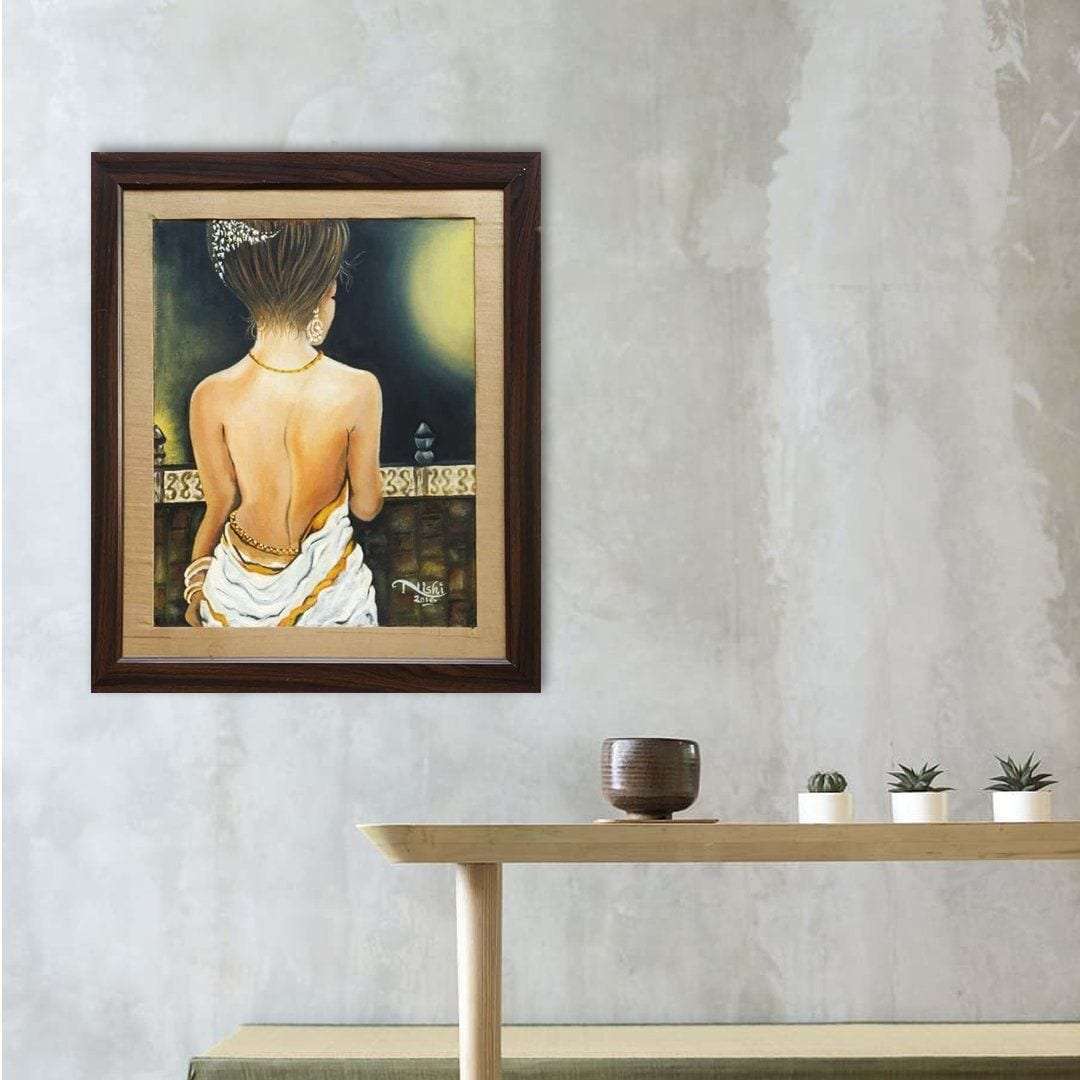 Woman in White & Gold Handmade Oil Painting Writings On The Wall Oil Painting