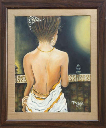 Woman in White & Gold Handmade Oil Painting Writings On The Wall Oil Painting