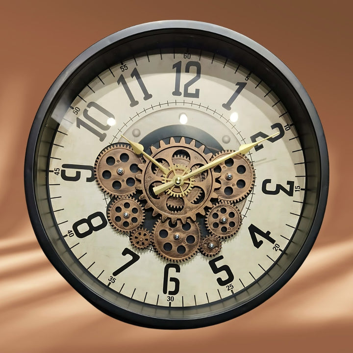 Black & Bronze Industrial Moving Gears Wall Clock