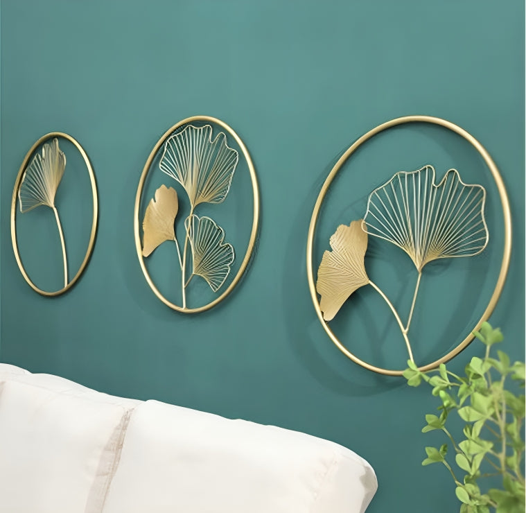 Round Ginkgo Leaf Wall Art - Set of 3