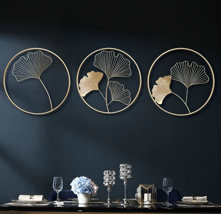 Round Ginkgo Leaf Wall Art - Set of 3