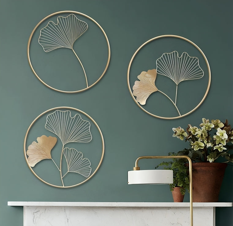 Round Ginkgo Leaf Wall Art - Set of 3