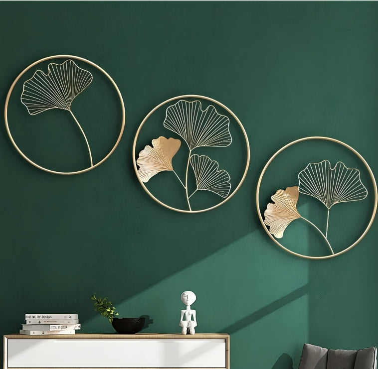 Round Ginkgo Leaf Wall Art - Set of 3