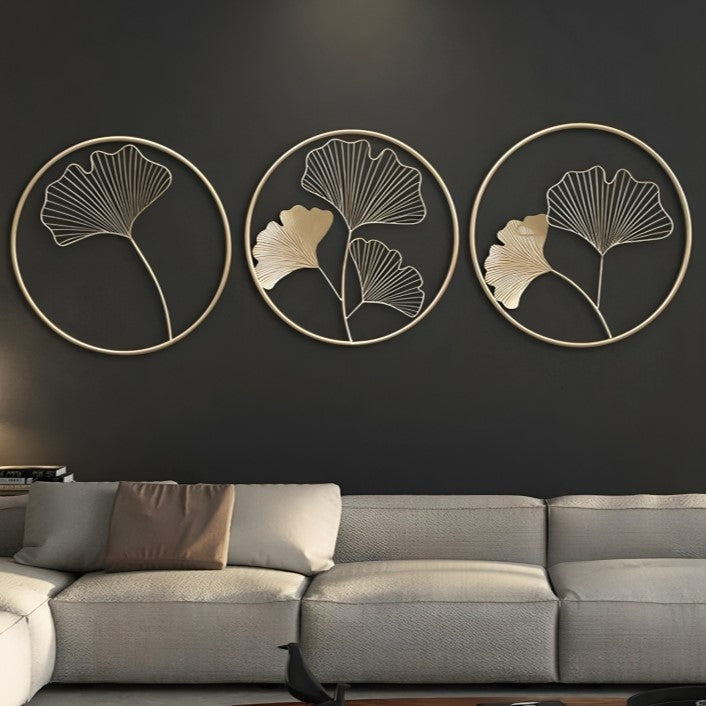 Round Ginkgo Leaf Wall Art - Set of 3