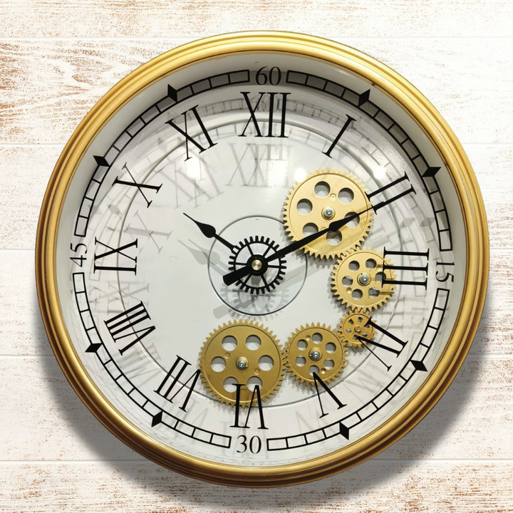 Golden Vintage Moving Gears Wall Clock