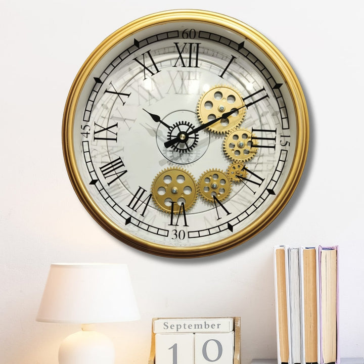 Golden Vintage Moving Gears Wall Clock