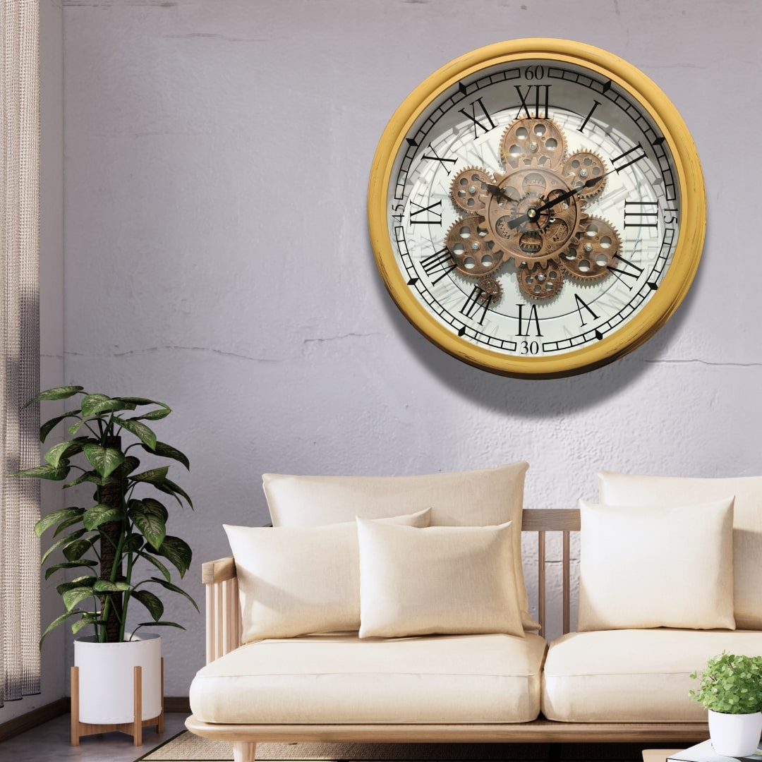 Gold & Bronze Industrial Moving Gears Wall Clock