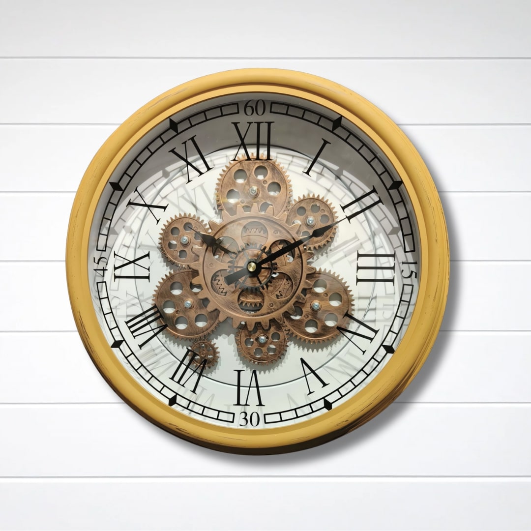 Gold & Bronze Industrial Moving Gears Wall Clock