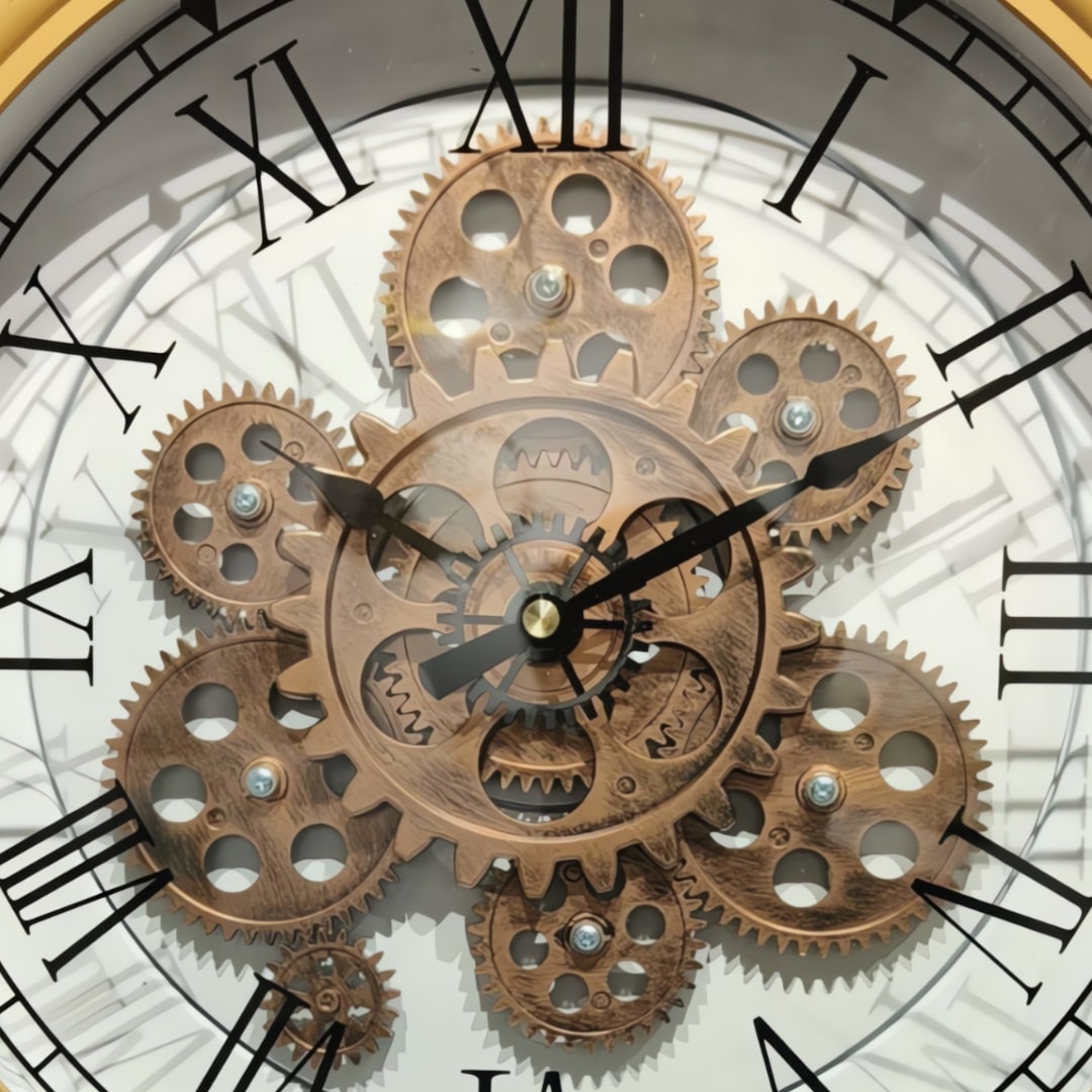 Gold & Bronze Industrial Moving Gears Wall Clock