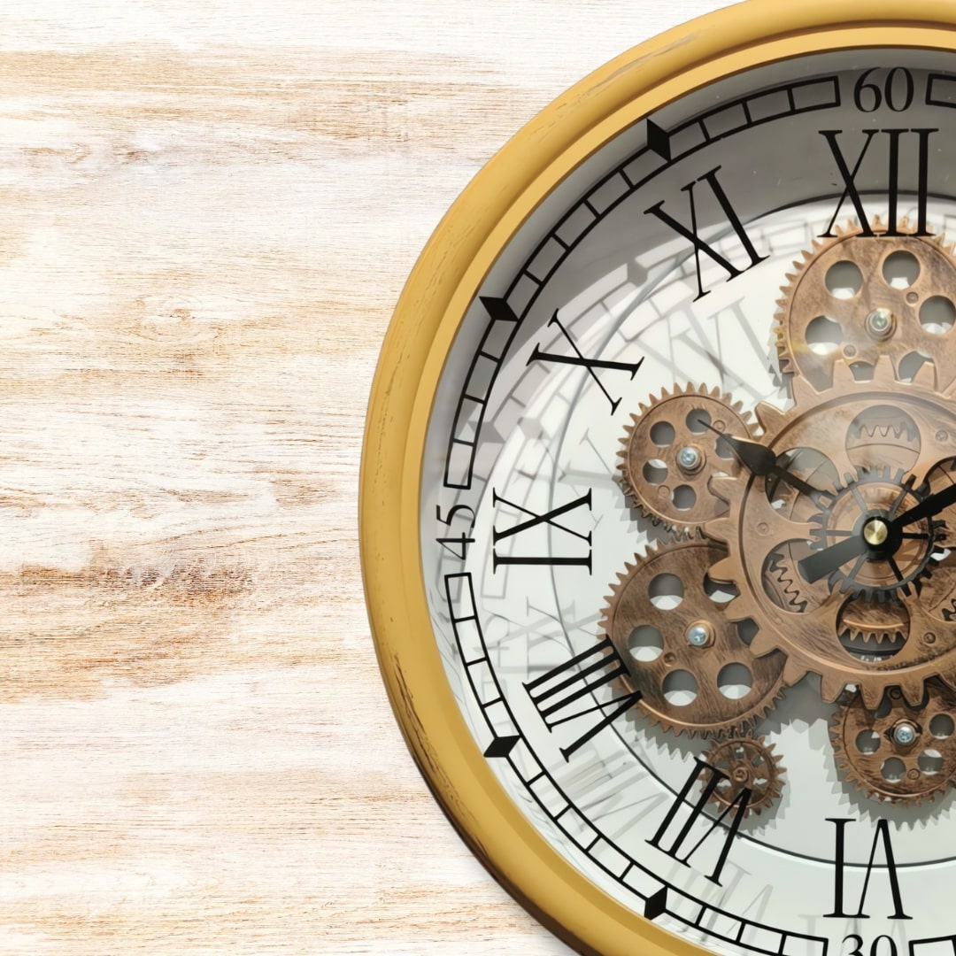 Gold & Bronze Industrial Moving Gears Wall Clock