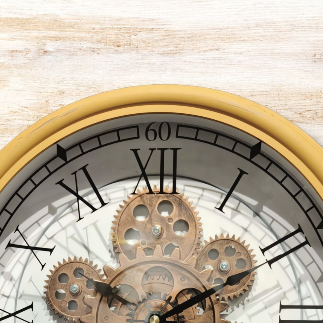 Gold & Bronze Industrial Moving Gears Wall Clock