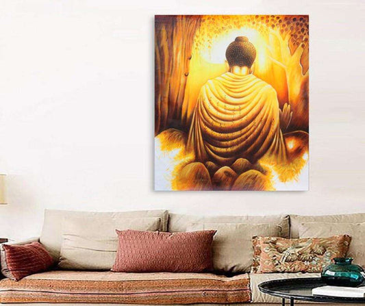 Yellow Budhha Back Oil Painting Writings On The Wall Oil Painting