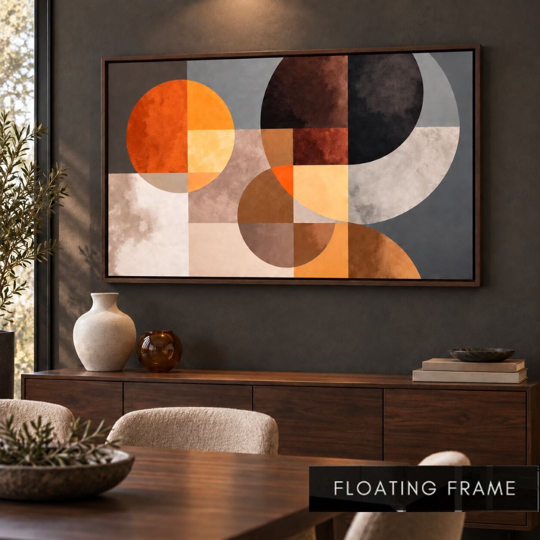 Burnt Orange Geometric Abstract art print in a floating frame