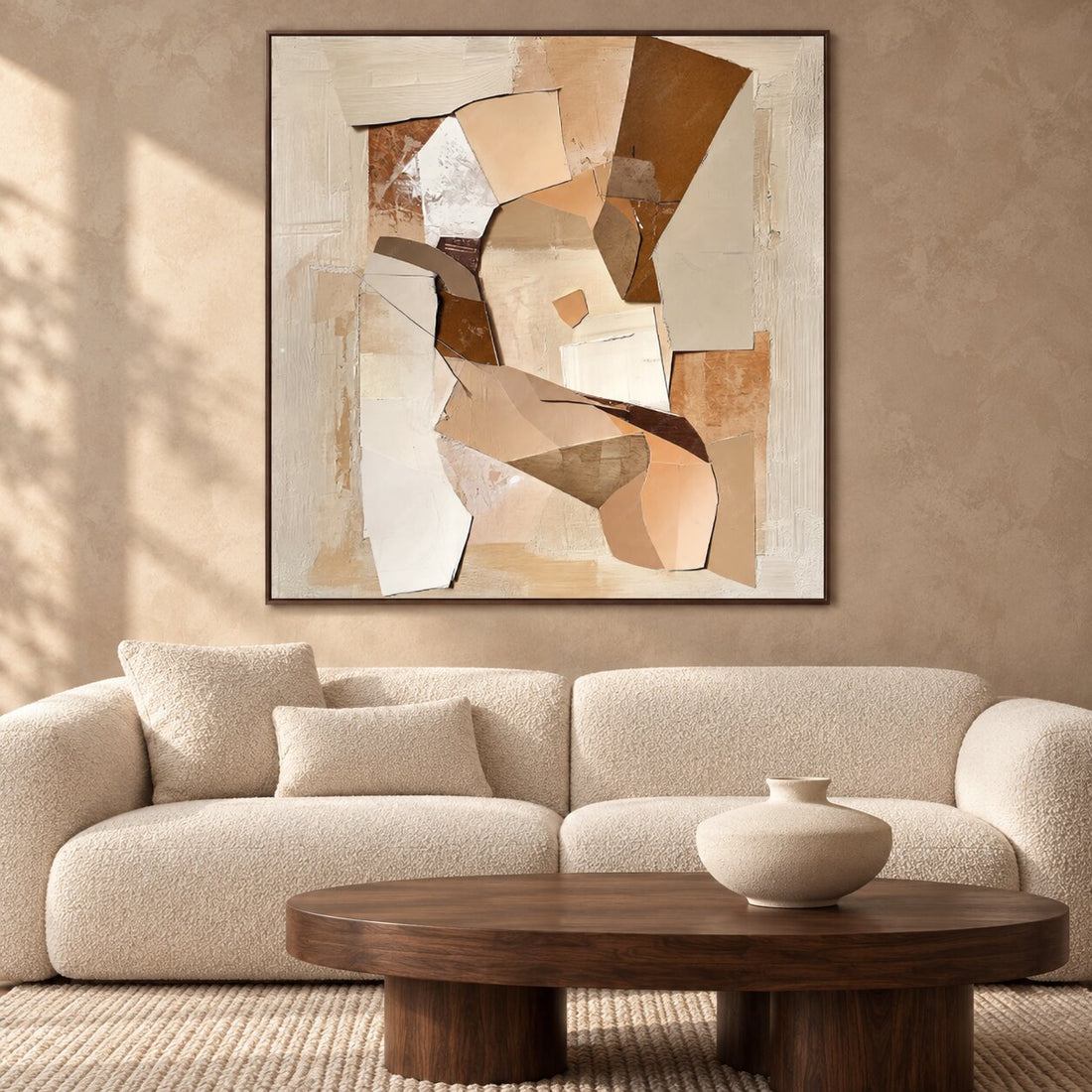 Earthy Neutral Layers Abstract canvas art print, hero shot on a wall