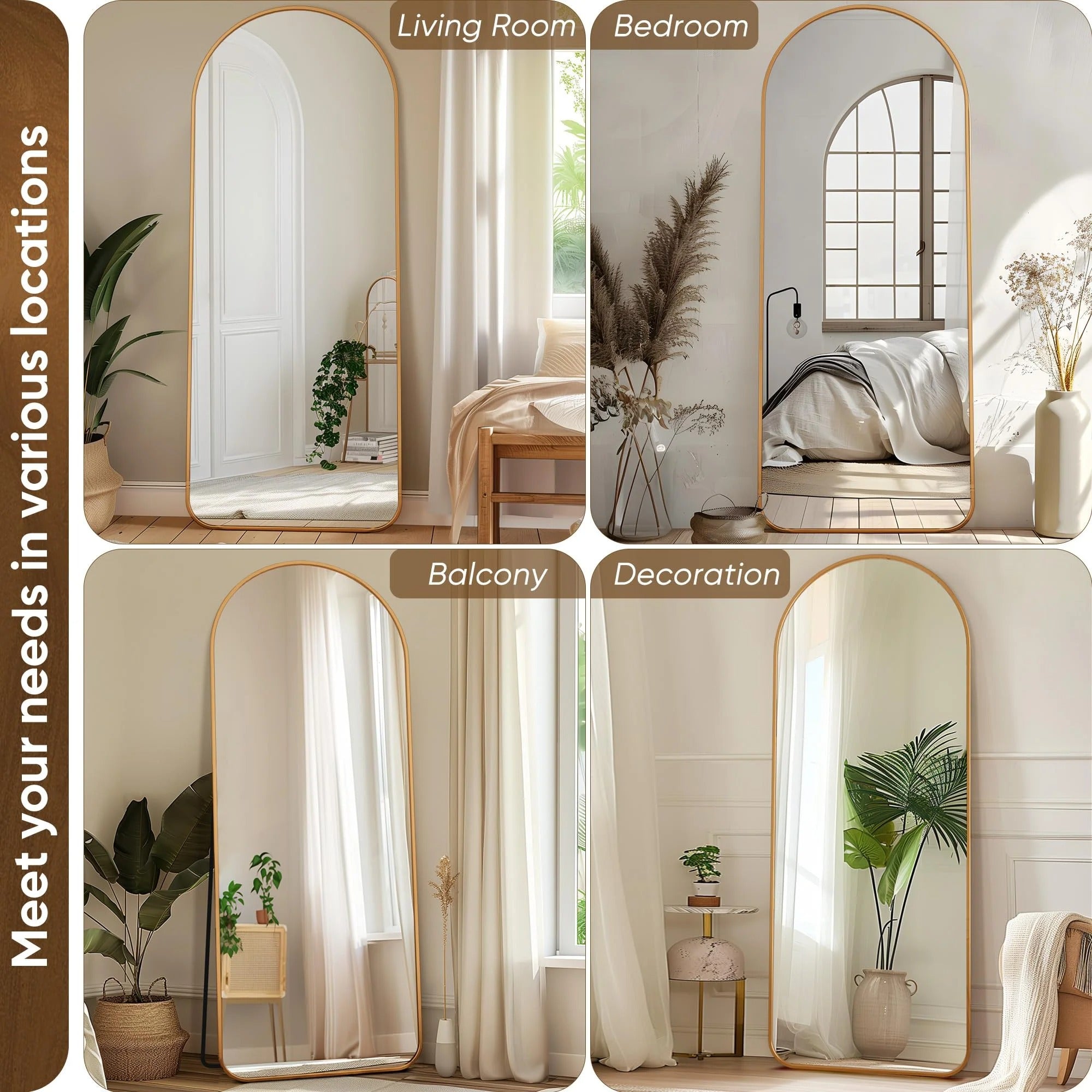 Full Length Sleek Designer Wall/Floor Mirror - Arched