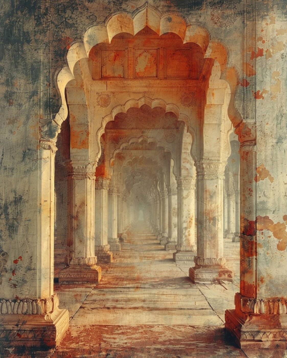 Royal Passage Vintage Indian Architecture Painting - Art Print