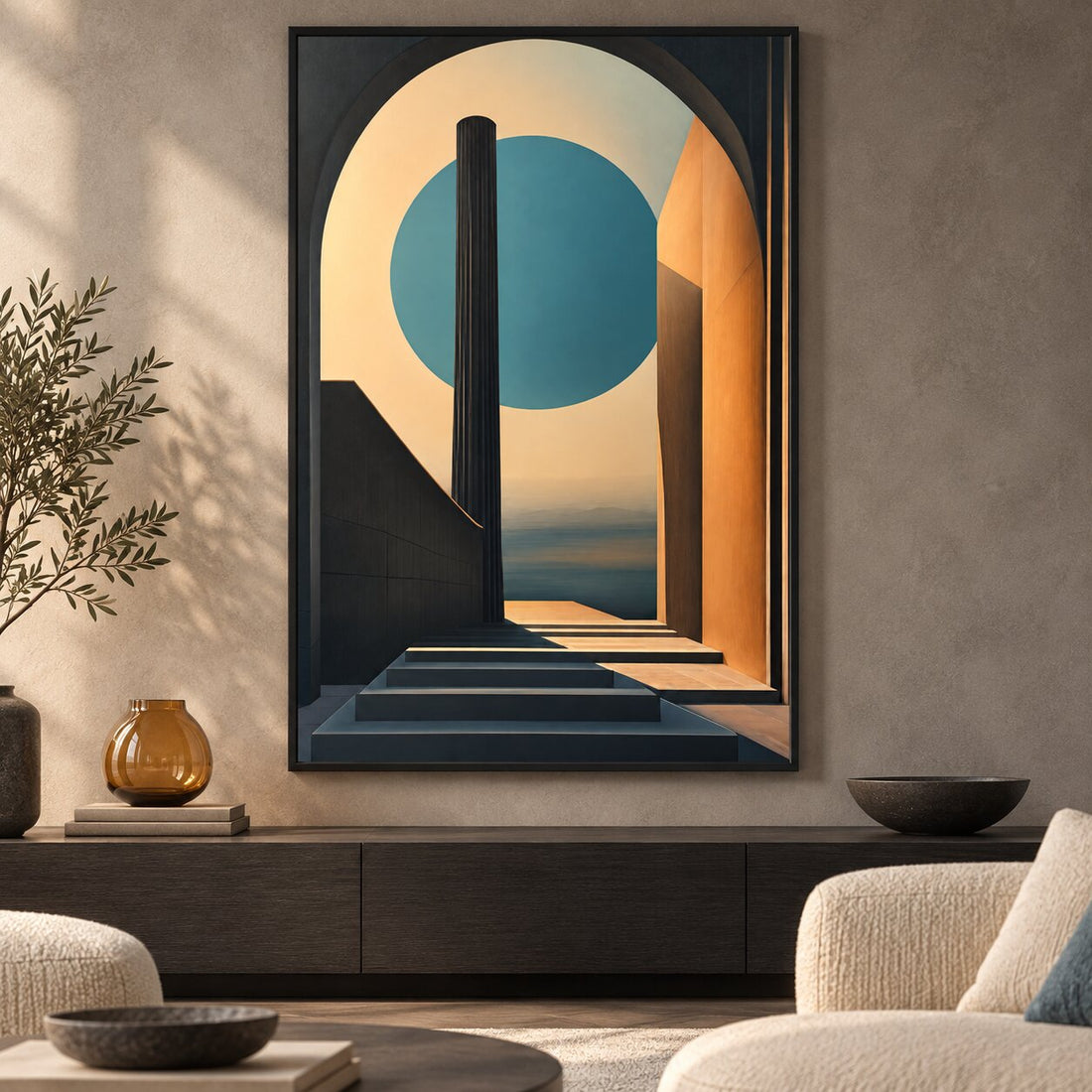 Teal Portal Geometric Architectural Painting - Art Print