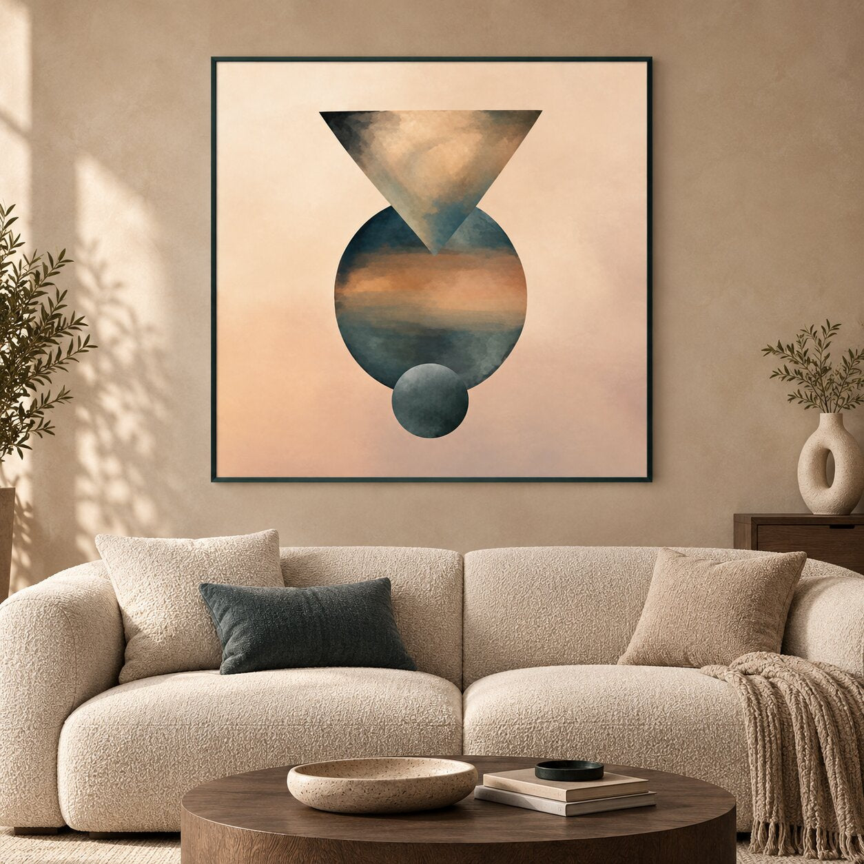Teal and Blush Geometric Abstract Painting - Art Print