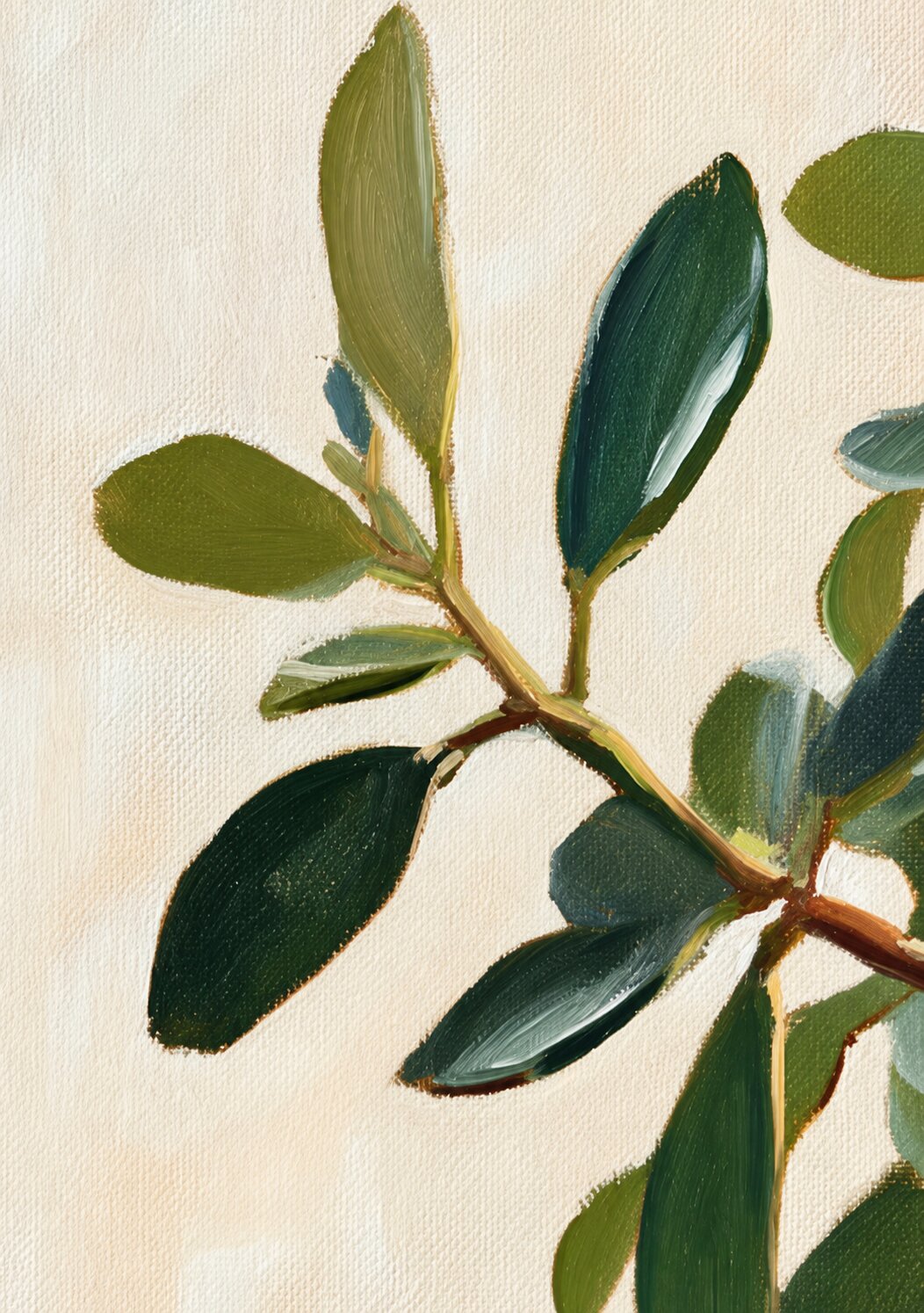 Minimal Green Botanical Leaves Painting - Art Print