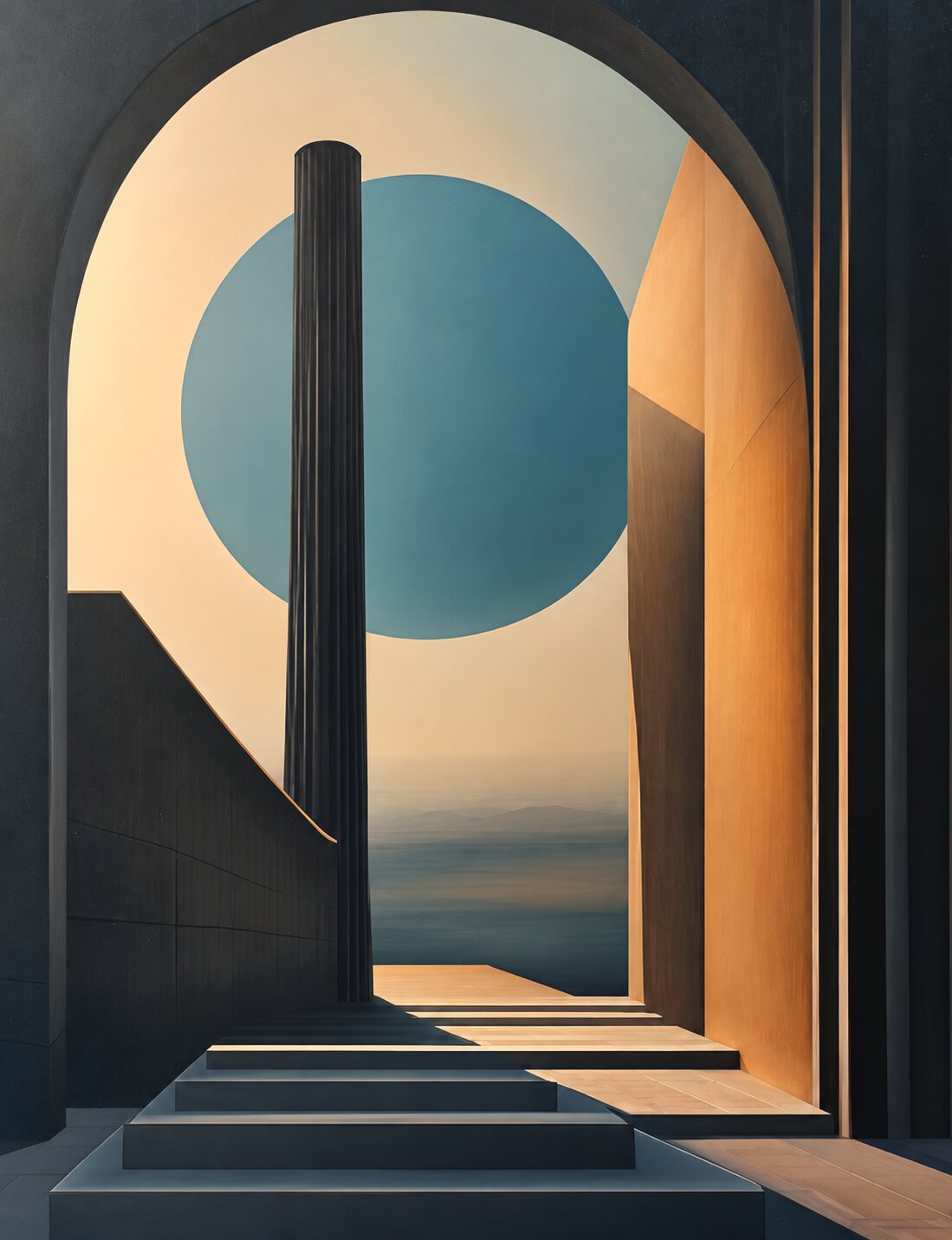 Teal Portal Geometric Architectural Painting - Art Print