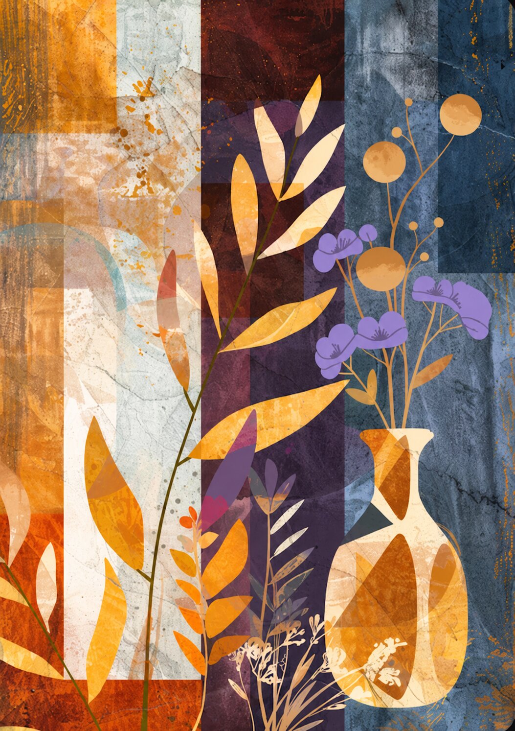 Botanical Mosaic Vase Abstract Painting - Art Print