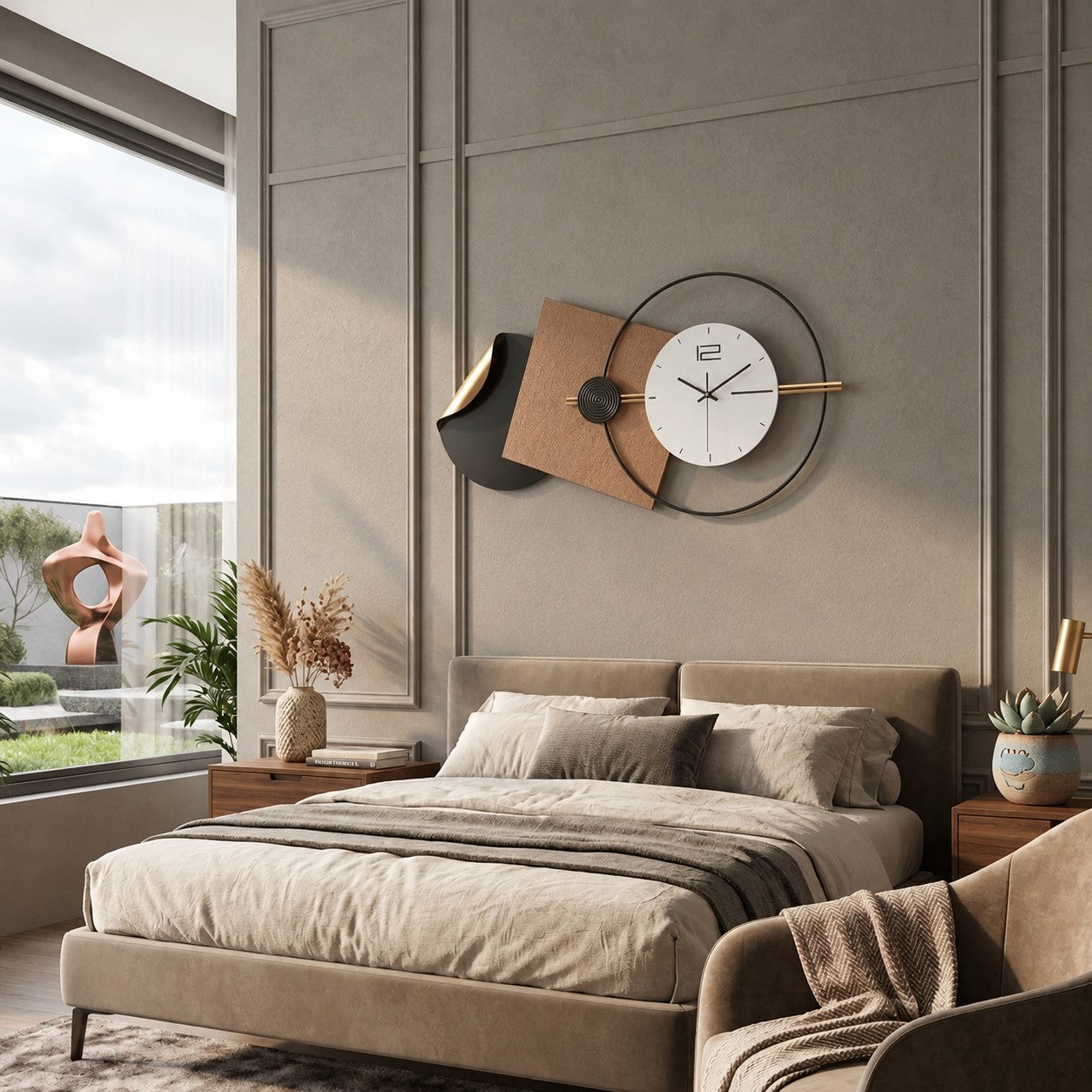 Modern Abstract Geometric Wall Clock with Metal Hoop