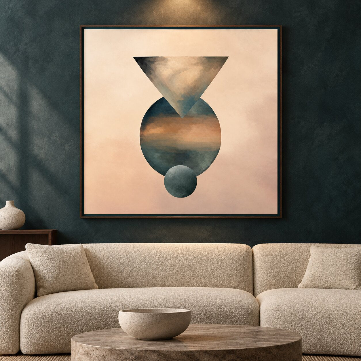 Teal and Blush Geometric Abstract Painting - Art Print