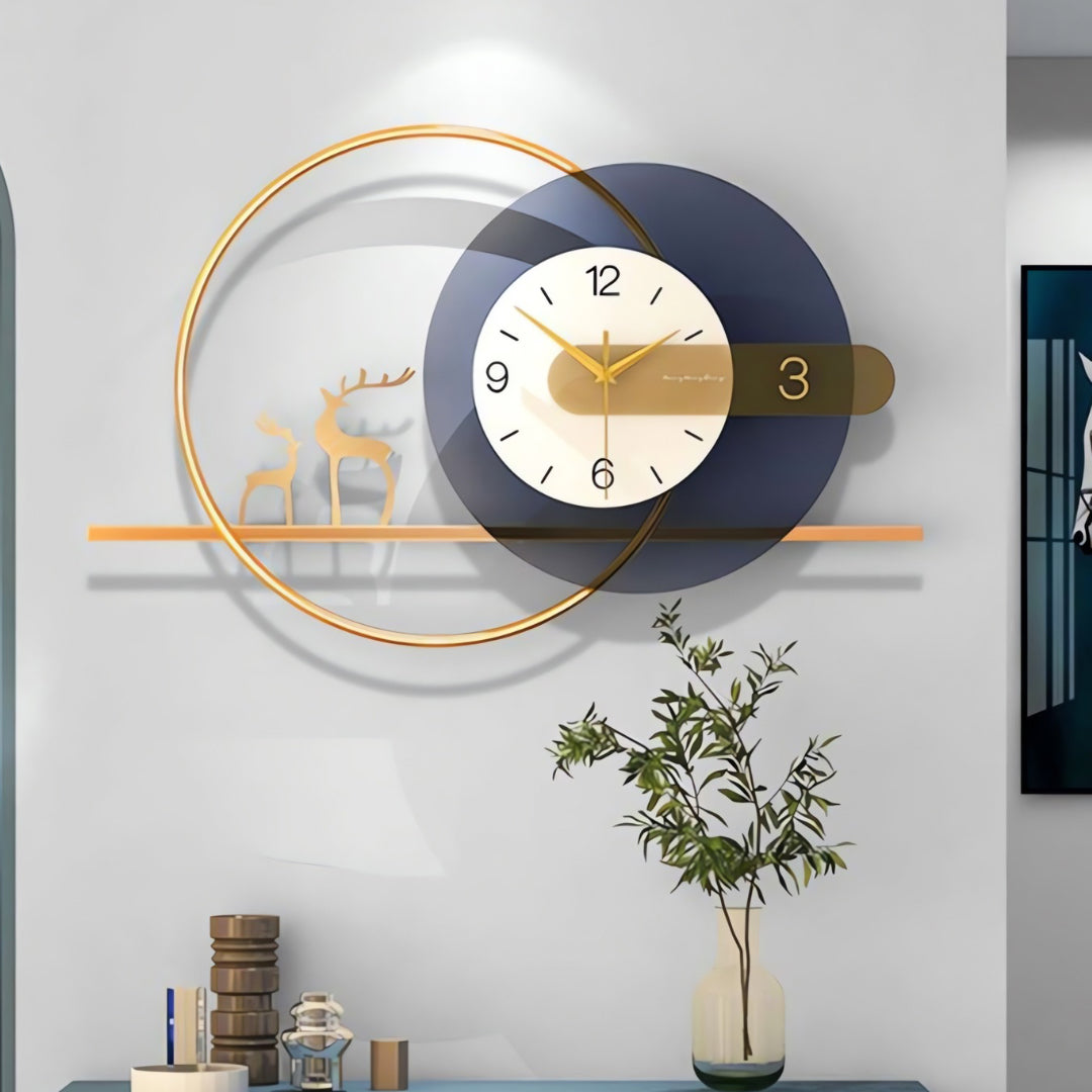 Blue And Gold Circular Designer Wall Clock