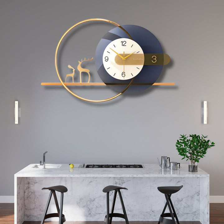 Blue And Gold Circular Designer Wall Clock