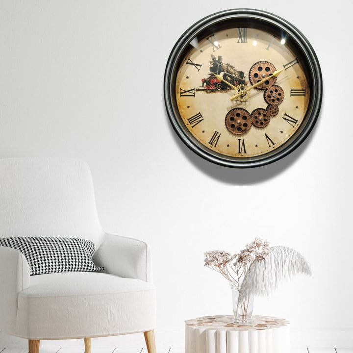 Black & Bronze Retro Moving Gears Wall Clock