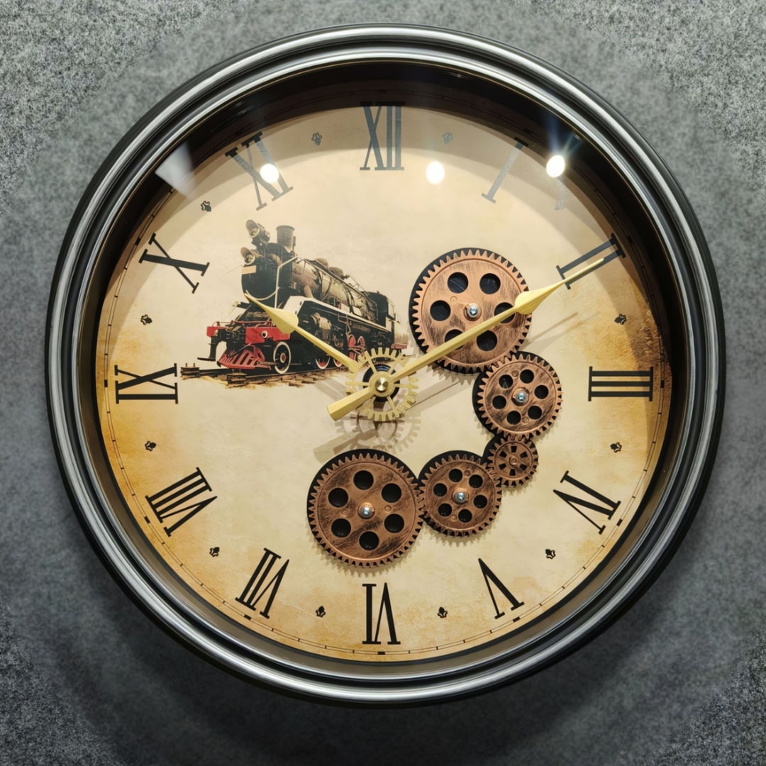 Black & Bronze Retro Moving Gears Wall Clock