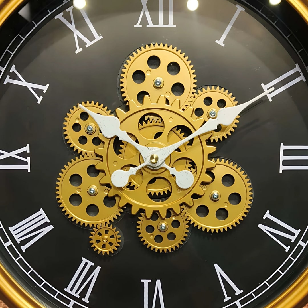 Gold & Black Moving Gears Wall Clock