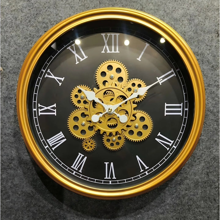 Gold & Black Moving Gears Wall Clock