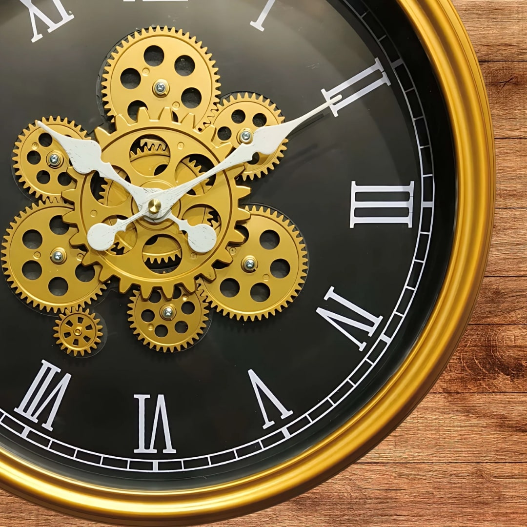 Gold & Black Moving Gears Wall Clock