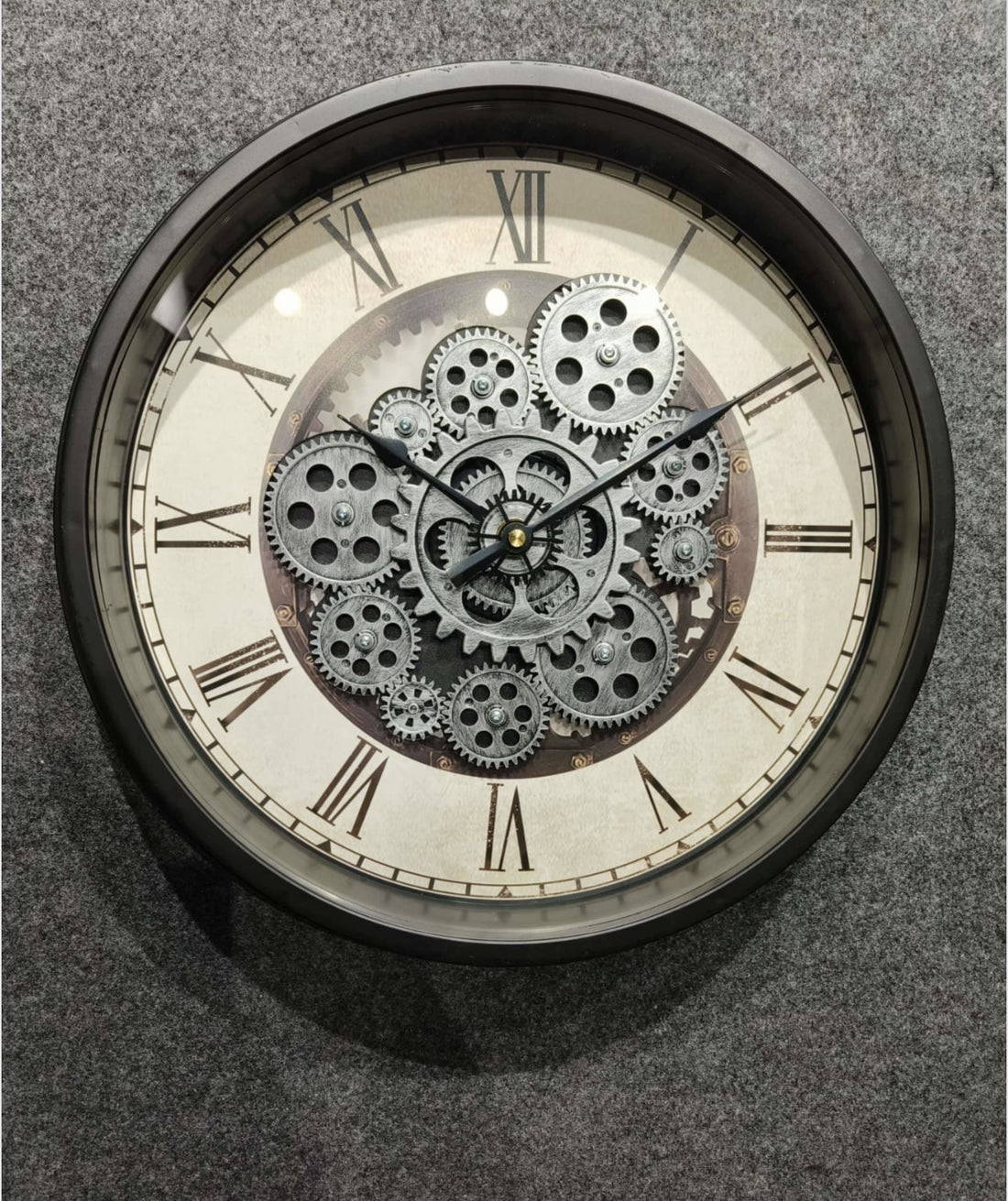 Black Industrial Moving Gears Wall Clock