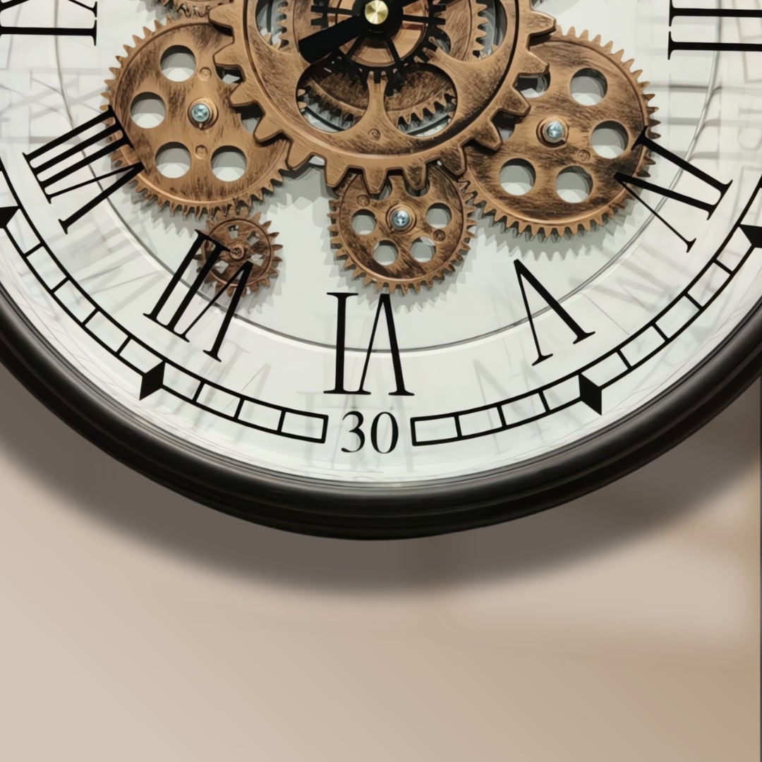 Black & Copper Industrial Moving Gears Wall Clock