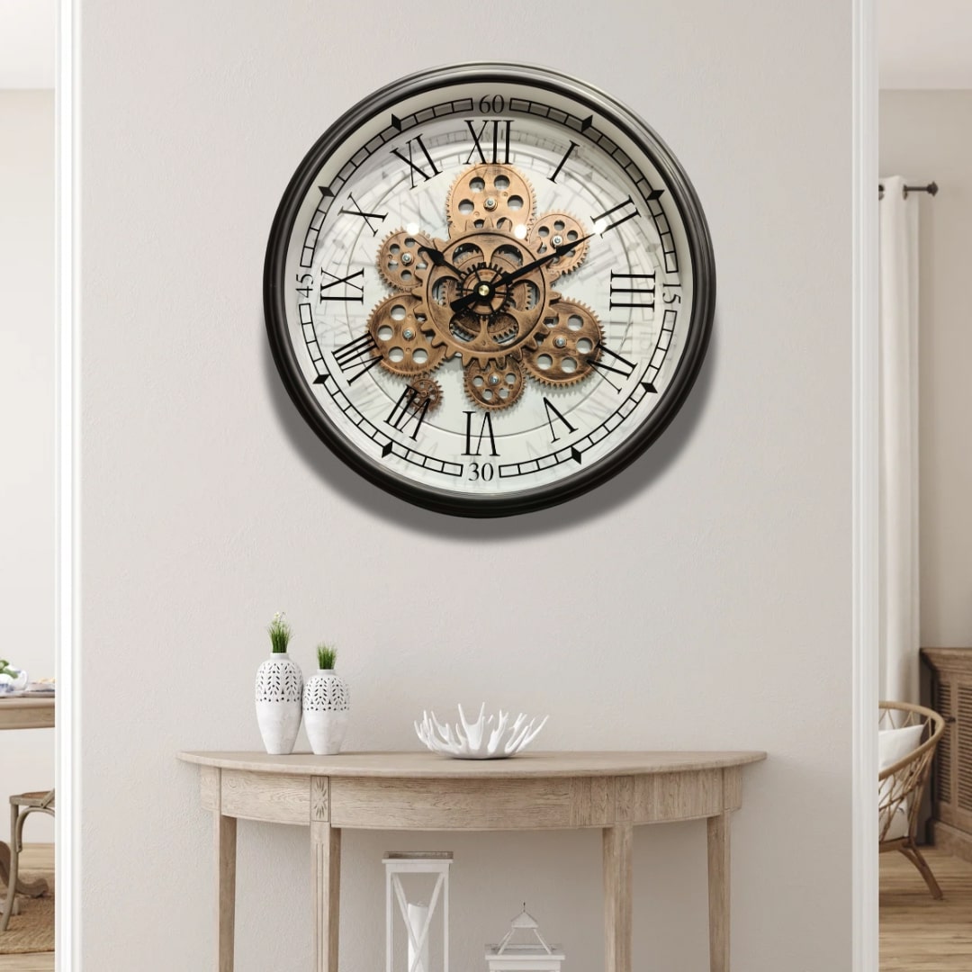 Black & Copper Industrial Moving Gears Wall Clock