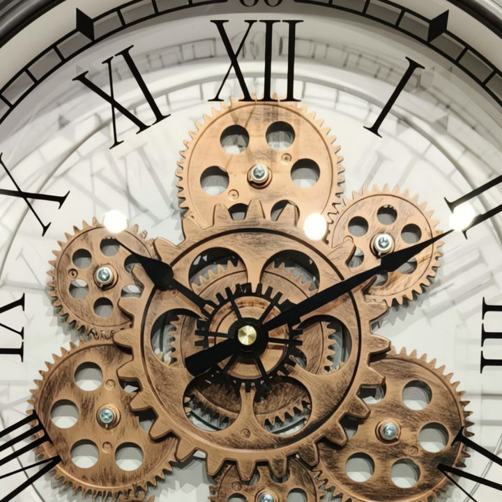 Black & Copper Industrial Moving Gears Wall Clock