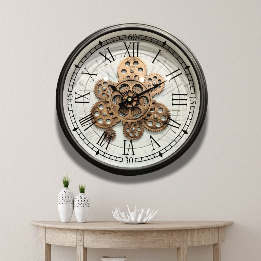 Black & Copper Industrial Moving Gears Wall Clock