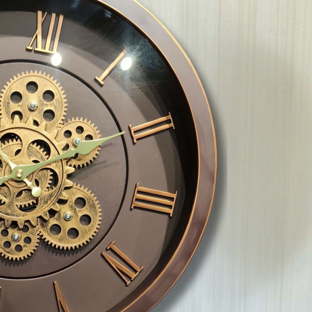 Brown & Gold Moving Gears Wall Clock