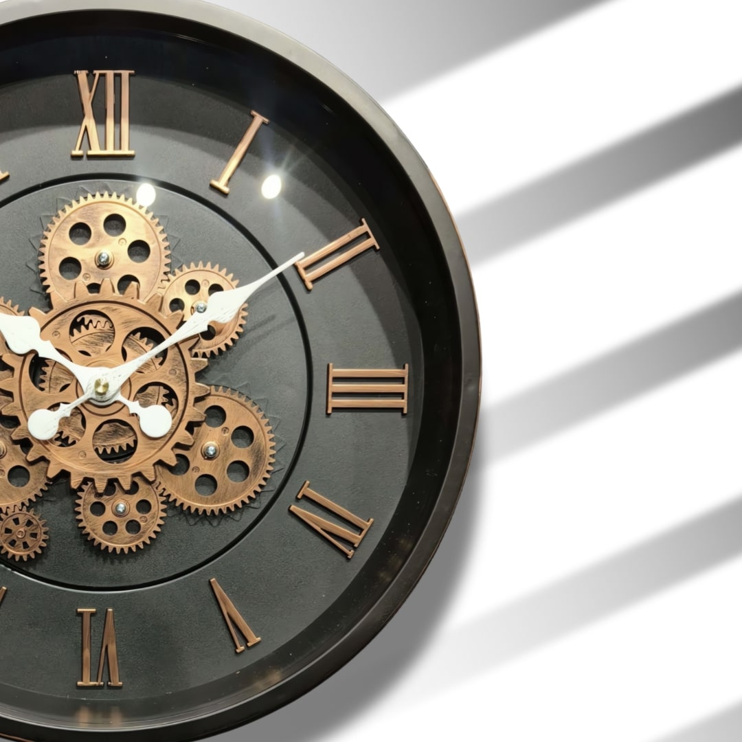 Black & Copper Moving Gears Wall Clock