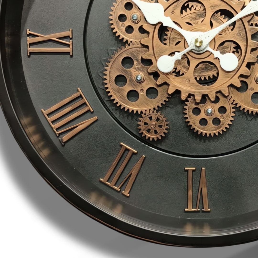 Black & Copper Moving Gears Wall Clock