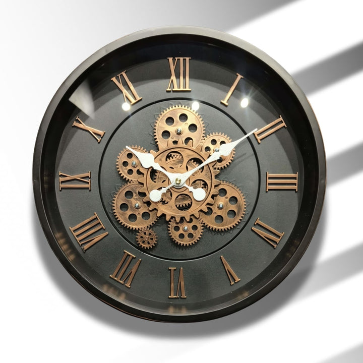 Black & Copper Moving Gears Wall Clock