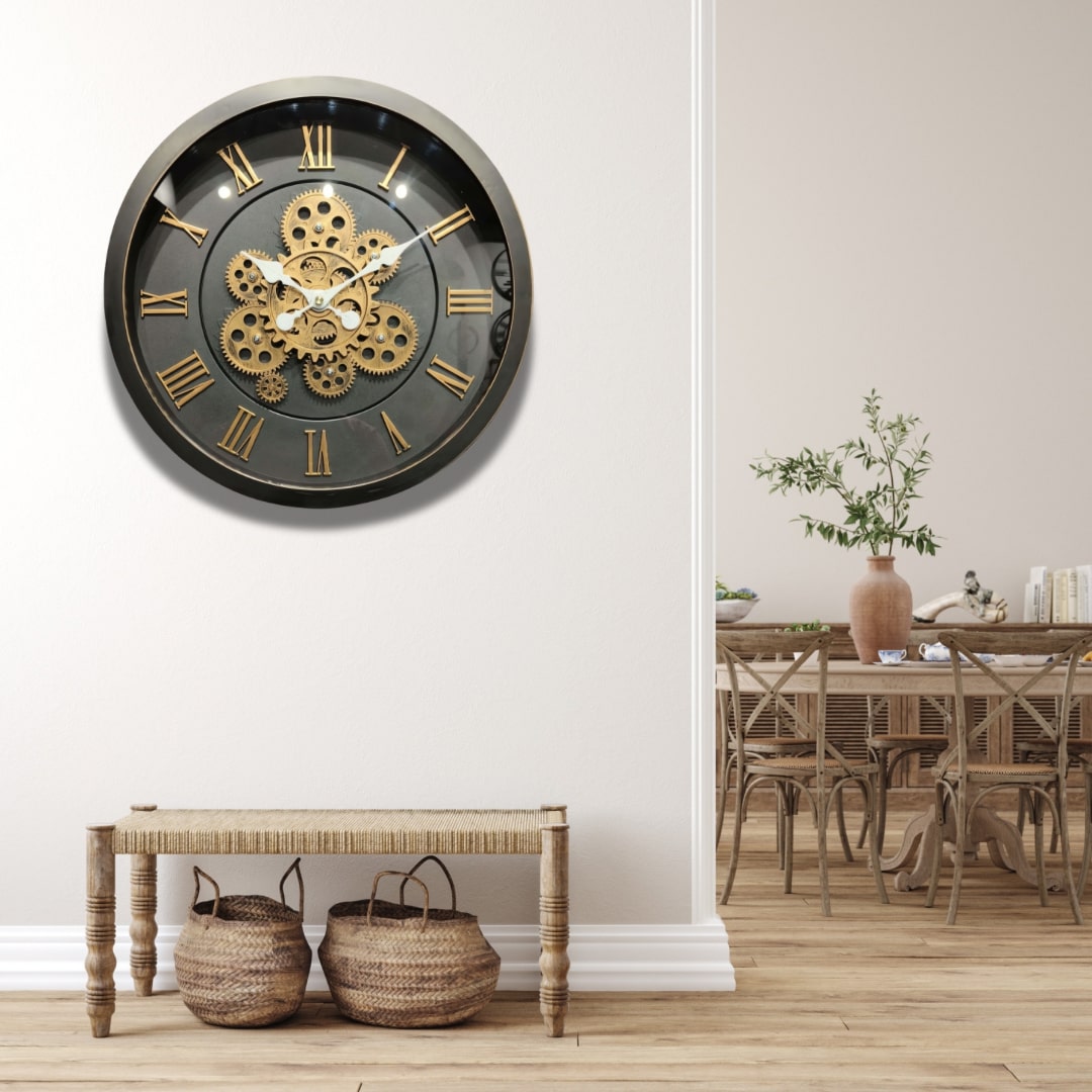 Black & Gold Moving Gears Wall Clock