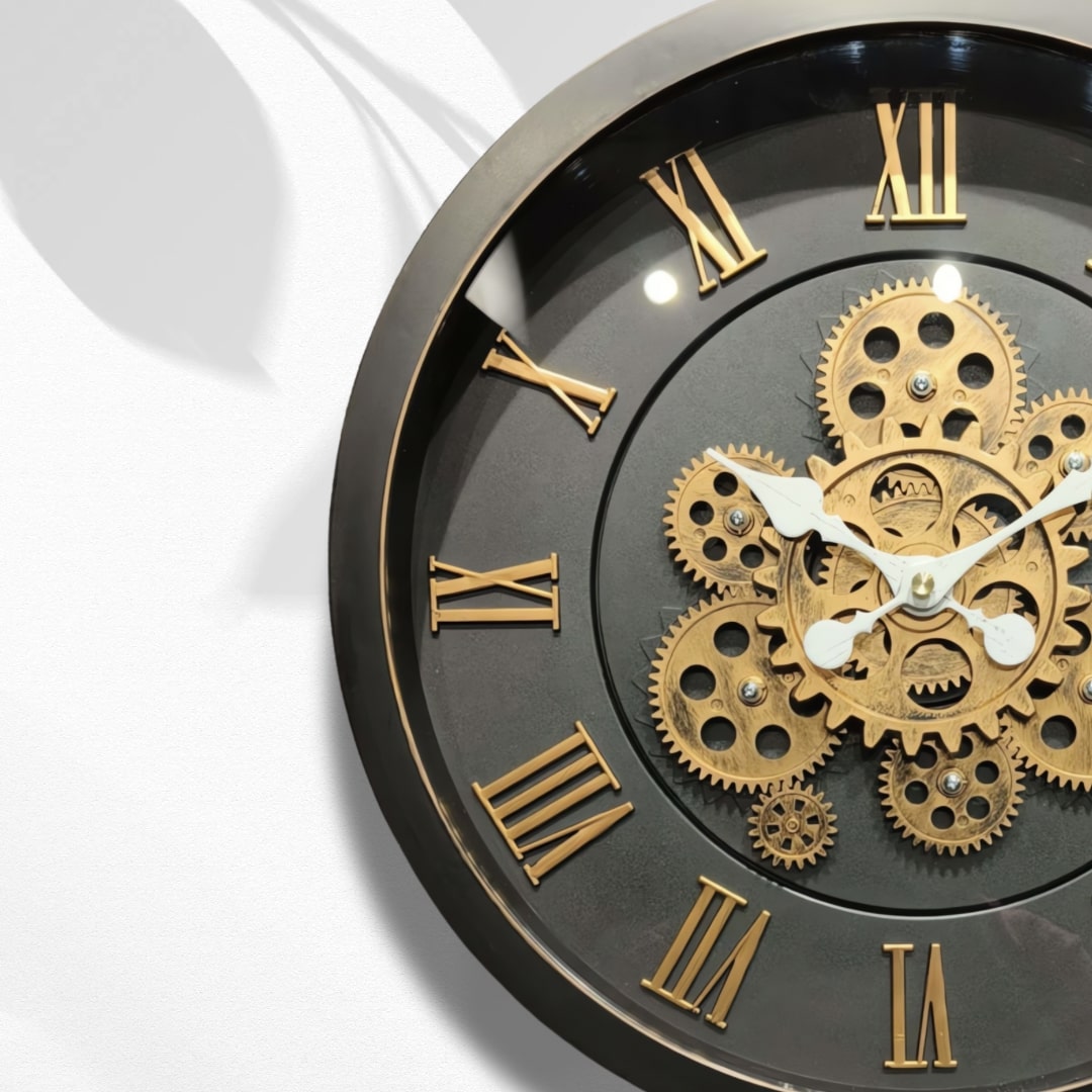 Black & Gold Moving Gears Wall Clock