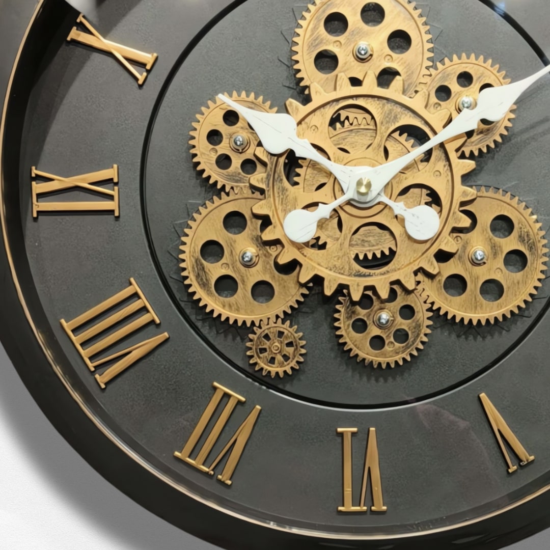 Black & Gold Moving Gears Wall Clock