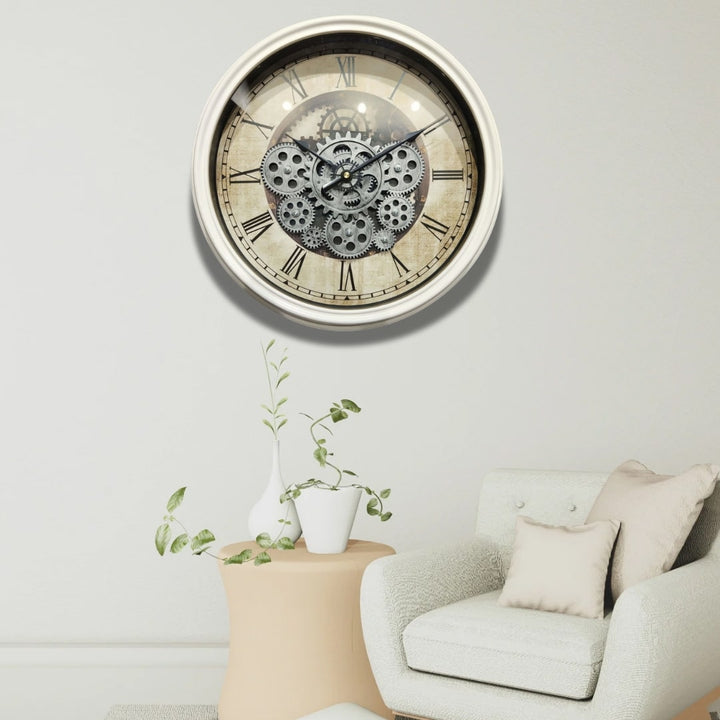 Vintage Roman Numbers Moving Gears Wall Clock