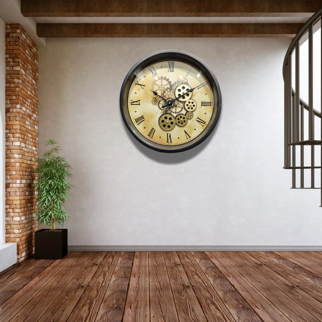 Black & Gold Antique Moving Gears Wall Clock