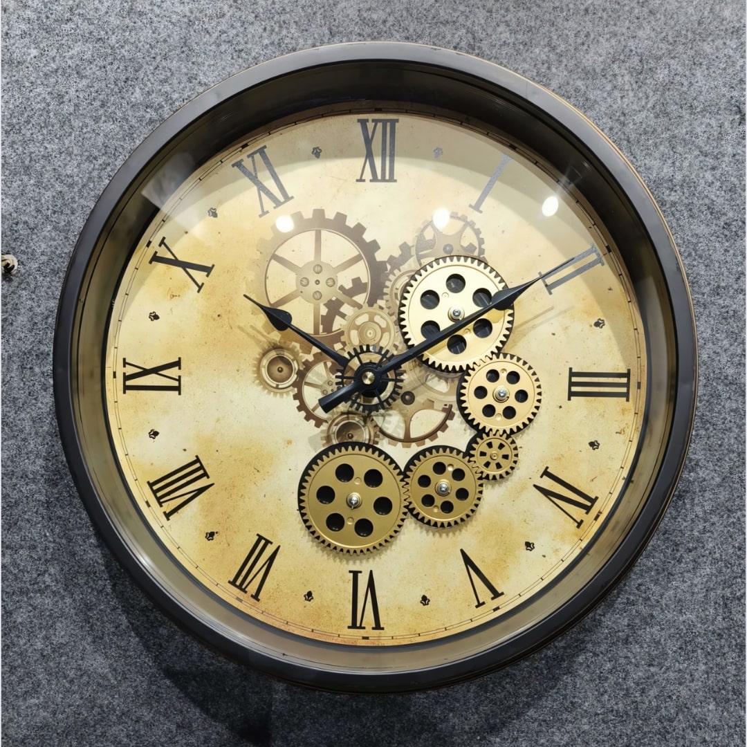 Black & Gold Antique Moving Gears Wall Clock