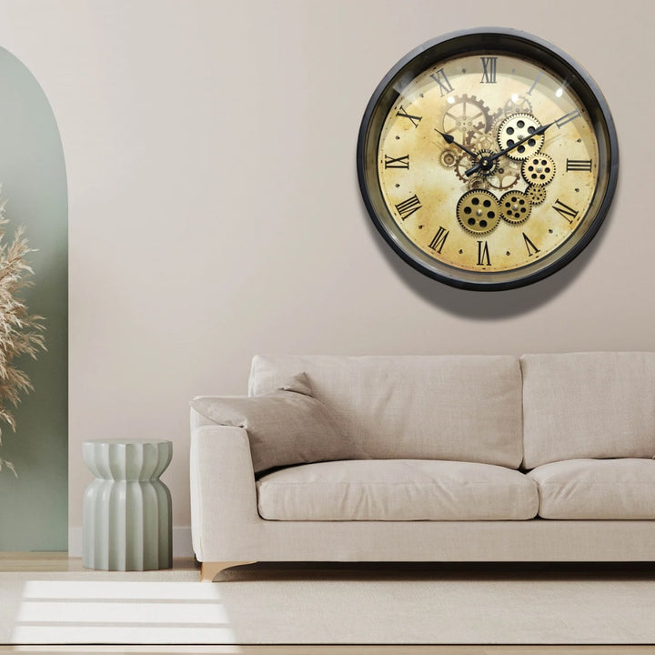 Black & Gold Antique Moving Gears Wall Clock